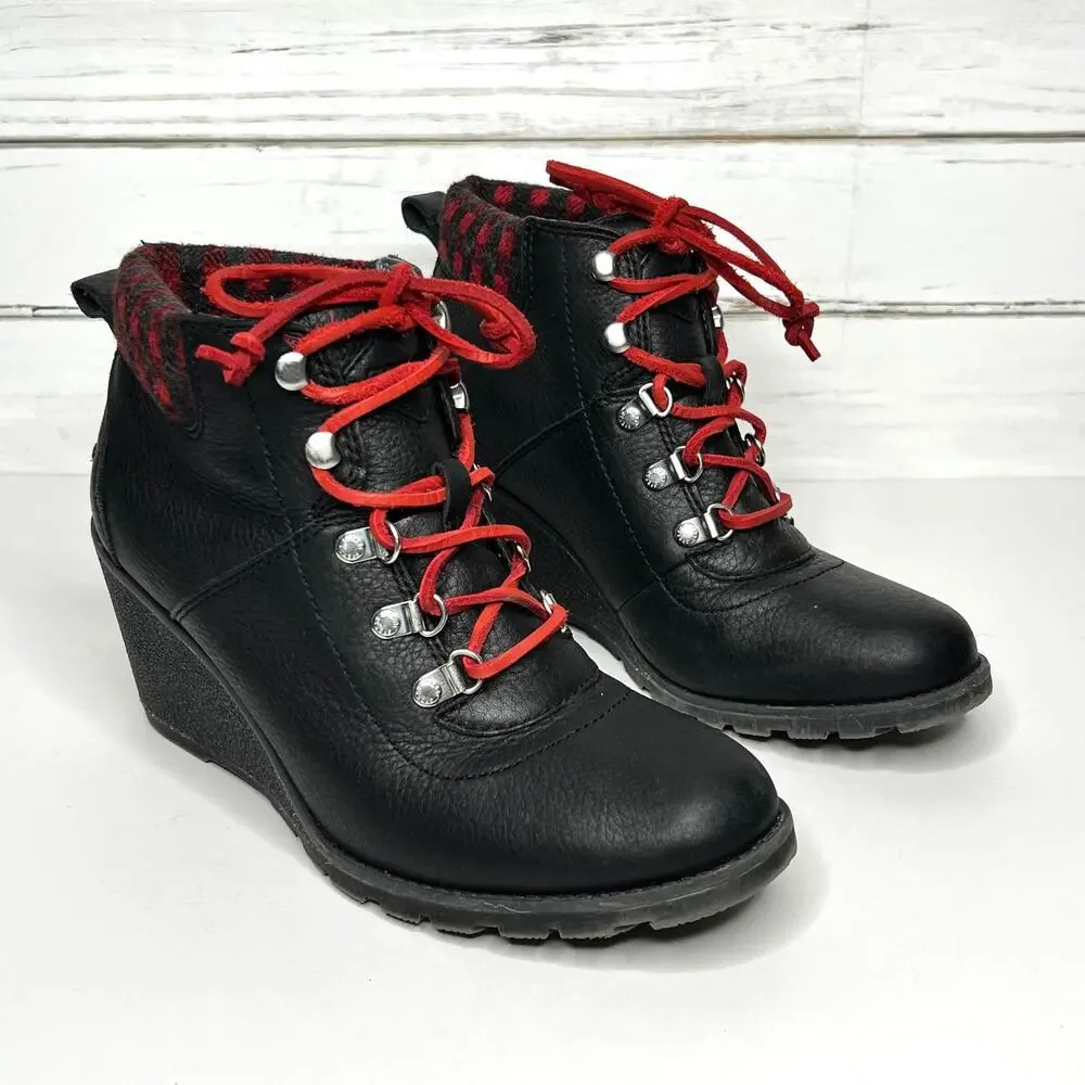 Sperry Celeste Wedge Boot Black Plaid Lace Up Shoe Size 10